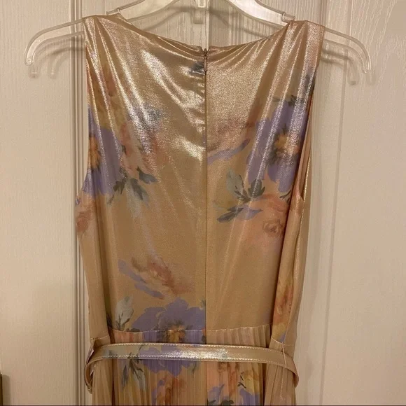 Lauren Ralph Lauren Pleated Metallic Floral Dress in Blush Multi - Picture 10 of 14